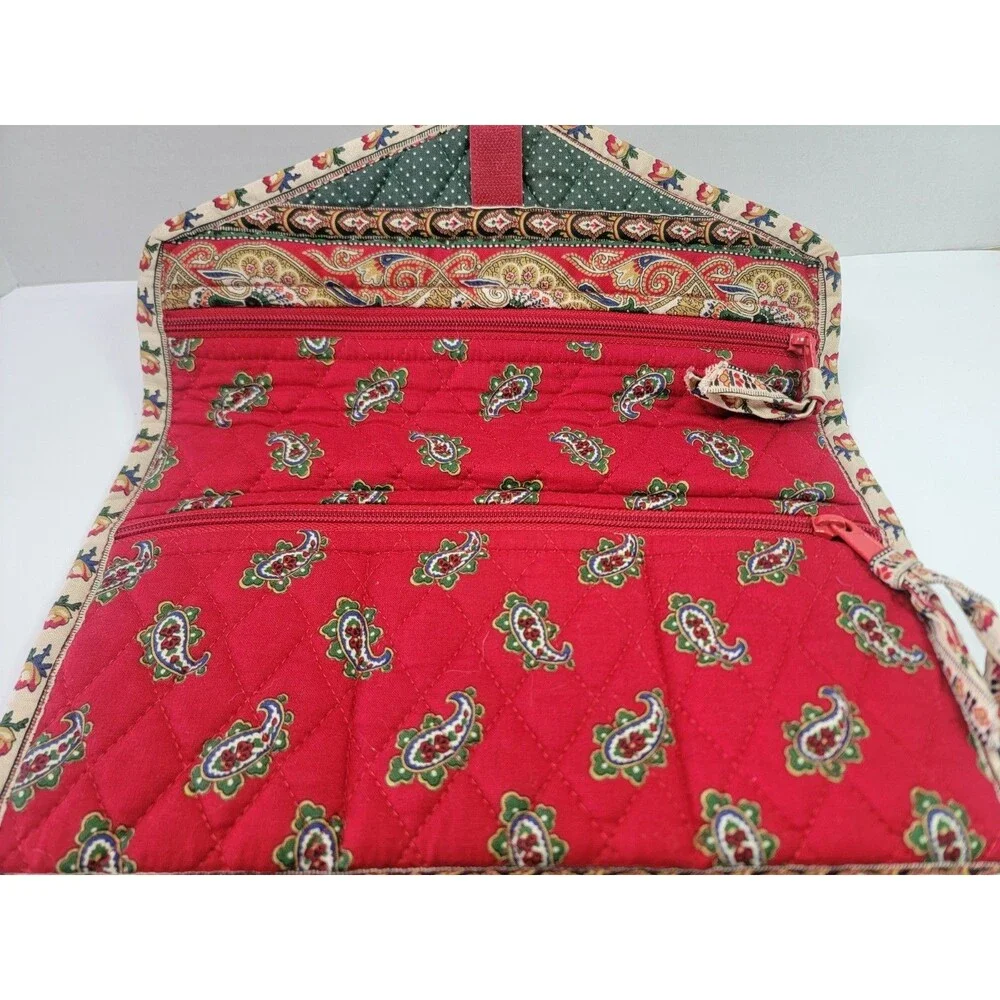 Red Paisley Quilted Hanging Travel Toiletry Cosmetic Jewelry Organizer Bag